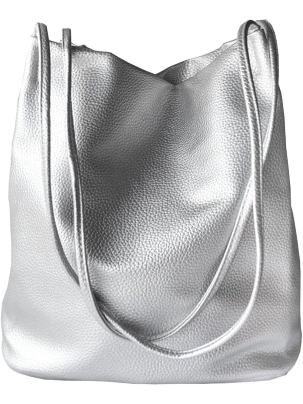 Stylish Metallic Silver Leather Tote Bag for Women - Large Capacity Hobo Purse